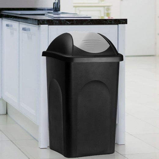 Poubelle domestique 60 l. Grise et noire. Couvercle rapide