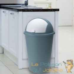 Poubelle Ronde Bleu Gris 50 l. Design et hygiénique. Couvercle rapide