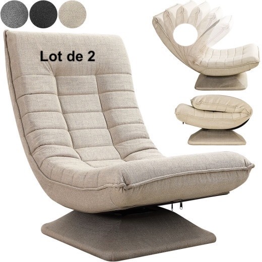 Lot de 2 Fauteuils Designs et Relax Tissu crème. Idéal pour la relaxation et le bien-être