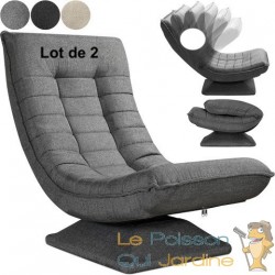 Lot de 2 Fauteuils Designs et Relax Tissu gris. Idéal pour la relaxation et le bien-être