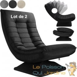 Lot de 2 Fauteuils Designs et Relax Tissu noir. Idéal pour la relaxation et le bien-être