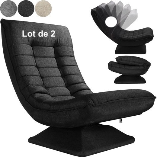 Lot de 2 Fauteuils Designs et Relax Tissu noir. Idéal pour la relaxation et le bien-être