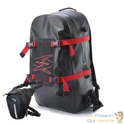 Sac À Dos Moto Étanche Spyke Noir et Rouge + Sacoche de jambe 1,5l