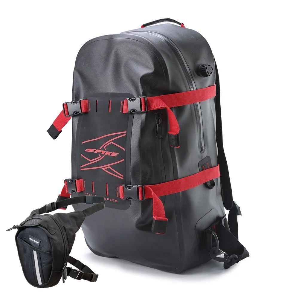 Sac À Dos Moto Étanche Spyke Noir et Rouge + Sacoche de jambe 1,5l