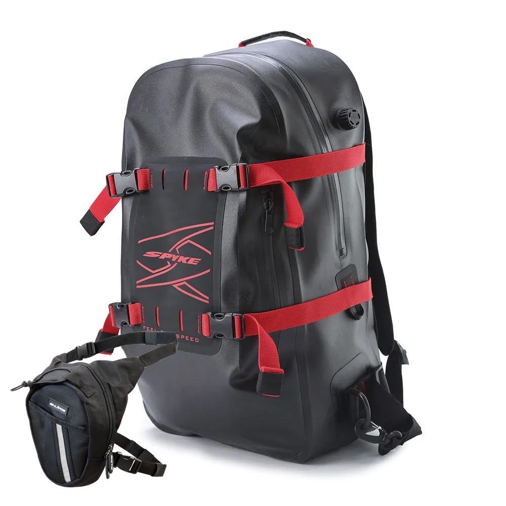Sac À Dos Moto Étanche Spyke Noir et Rouge + Sacoche de jambe 1,5l