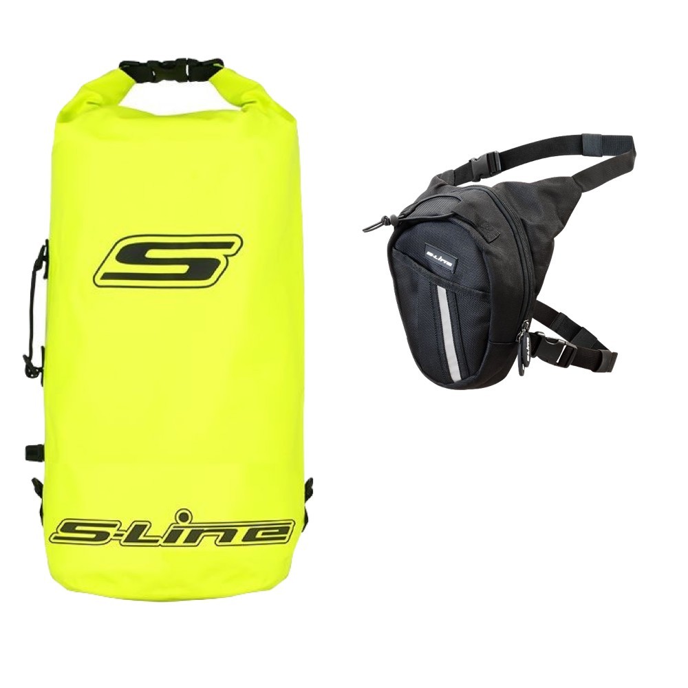 Sac À Dos Moto étanche 25l Jaune fluo + option gonflage + Sacoche de jambe 1,5l