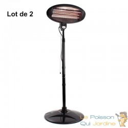 Lot de 2 : Chauffage infrarouge Sur pied 2000W, atelier, garage, cave, chapiteau, terrasse