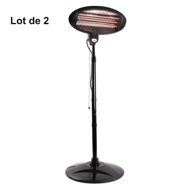 Lot de 2 : Chauffage infrarouge Sur pied 2000W, atelier, garage, cave, chapiteau, terrasse