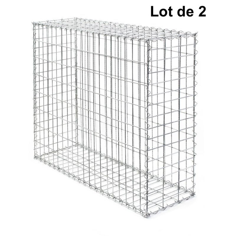 Lot de 2 Gabions En Métal Galvanisé, Robuste, Résistant, 100 x 80 x 30 cm