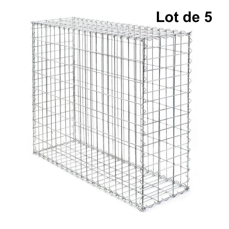 Lot de 5 Gabions En Métal Galvanisé, Robuste, Résistant, 100 x 80 x 30 cm