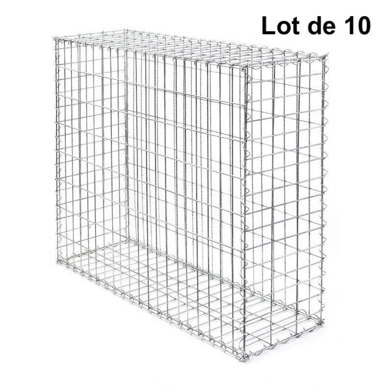 Lot de 10 Gabions En Métal Galvanisé, Robuste, Résistant, 100 x 80 x 30 cm