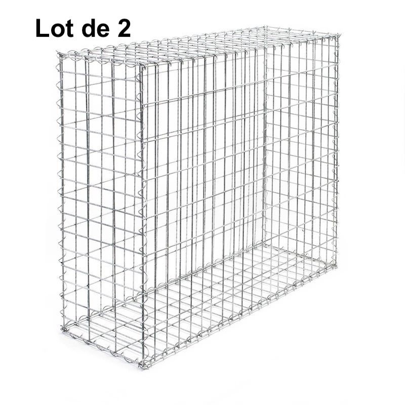 Lot de 2 Gabions En Métal Galvanisé, Robuste, Résistant, 100 x 100 x 30 cm