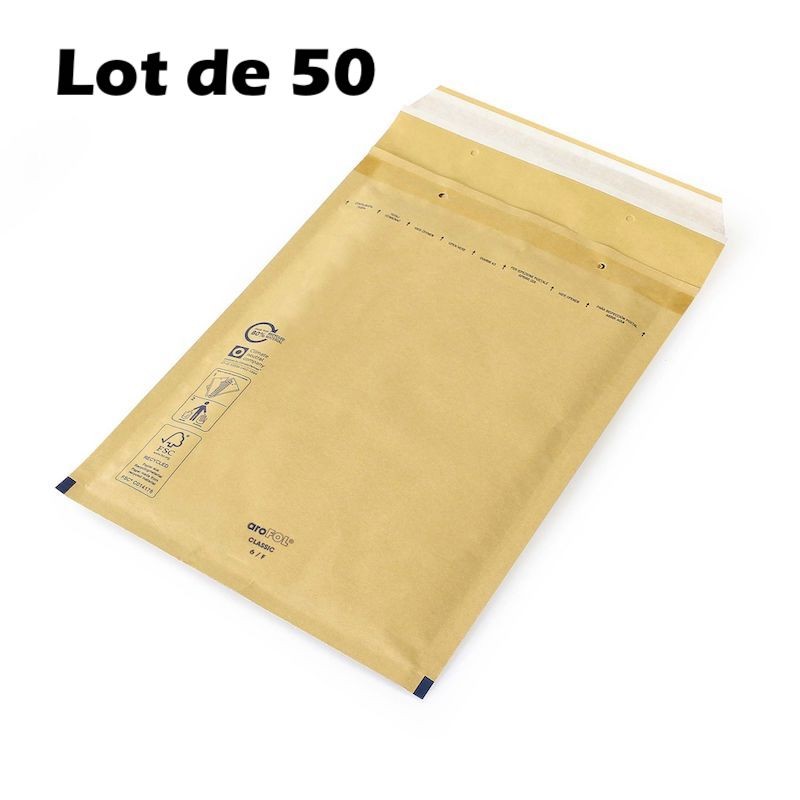 Lot de 50 Enveloppes Matelassées 180 x 260 mm (intérieur )