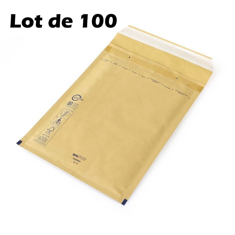 Lot de 100 Enveloppes Matelassées 220 x 330 mm (intérieur)