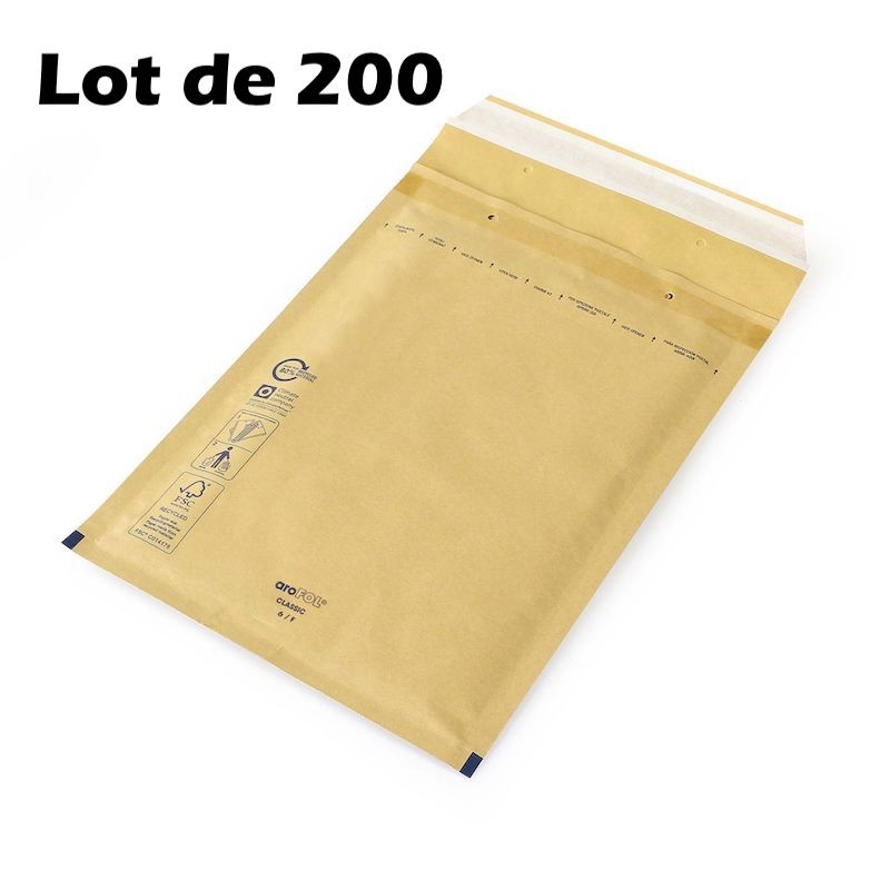 Lot de 200 Enveloppes Matelassées 220 x 330 mm (intérieur)
