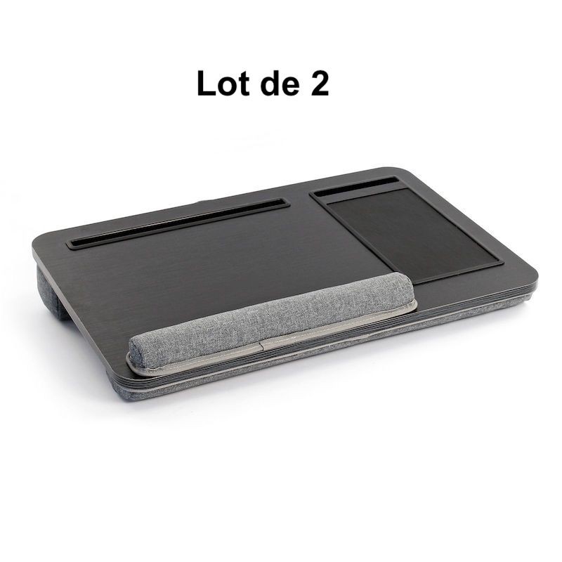 Lot de 2 Plateaux pour Ordinateur Portable Noir avec Coussin : Confort et Polyvalence pour le Travail et le Divertissement