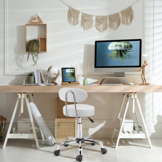 Tabouret de bureau à roulettes blanc avec dossier pivot à 360° - Le Poisson  Qui Jardine