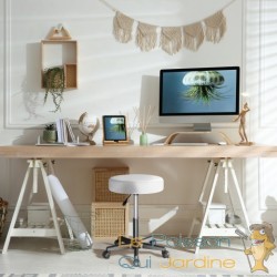 Tabouret de bureau à roulettes assise 35 cm blanc avec dossier pivot à 360°