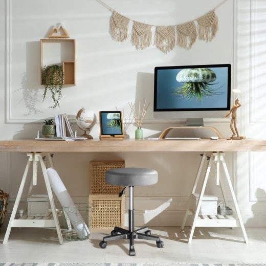 Tabouret de bureau à roulettes assise 35 cm gris avec dossier pivot à 360°