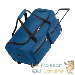 Sac de voyage moderne bleu. 85 litres. Robuste, spacieux et roulettes incluses