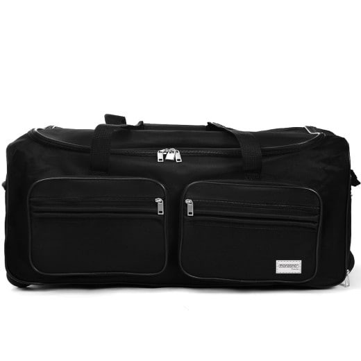 Sac de voyage moderne noir. 160 litres. Robuste, spacieux et roulettes incluses