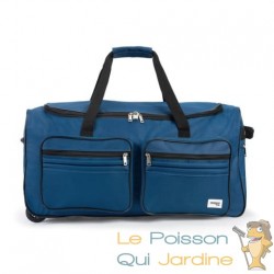 Sac de voyage moderne bleu. 160 litres. Robuste, spacieux et roulettes incluses