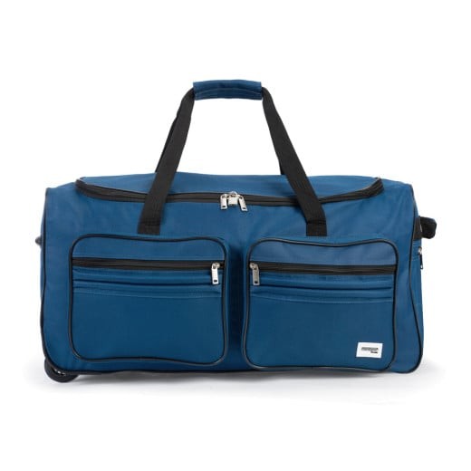 Sac de voyage moderne bleu. 160 litres. Robuste, spacieux et roulettes incluses