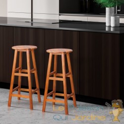 Lot de 2 tabourets de bar 76 cm en bois d'acacia. Grande qualité de fabrication