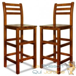 Lot de 2 tabourets de bar 110 cm en bois d'acacia. Grande qualité de fabrication