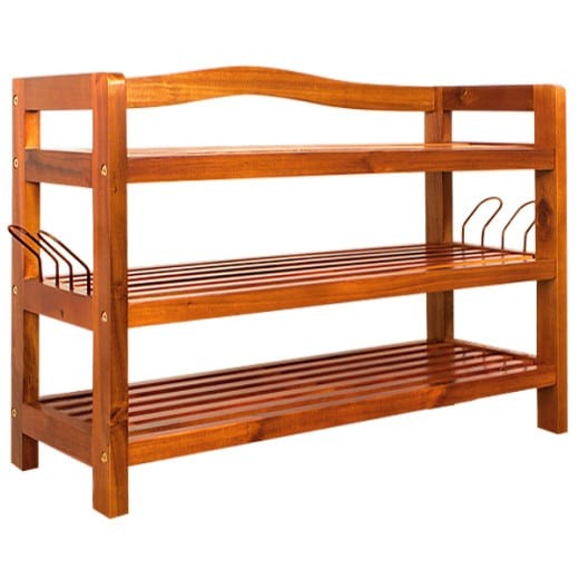 Banc et meuble à chaussures 85 cm : 3 niveaux. En acacia