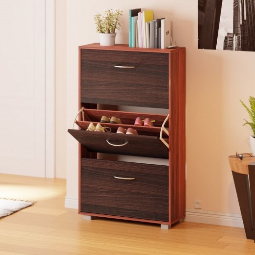 Meuble à chaussures à 3 tiroirs noir et brun 115 x 60 x 24 cm