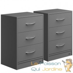 Lot de 2 Tables de chevet (de nuit) Moderne gris 54 x 39 x 28cm 3 grands tiroirs