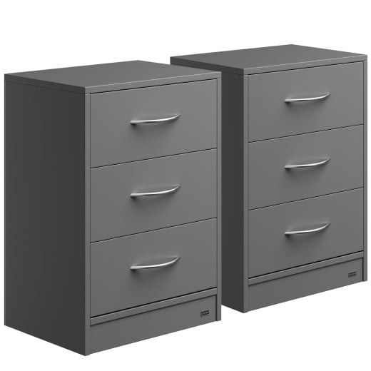 Lot de 2 Tables de chevet (de nuit) Moderne gris 54 x 39 x 28cm 3 grands tiroirs