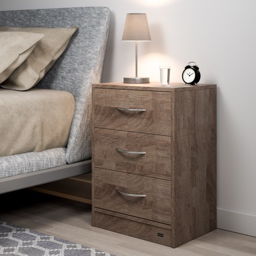 Table de chevet (de nuit) Moderne couleur chêne 54 x 39 x 28cm 3 grands tiroirs