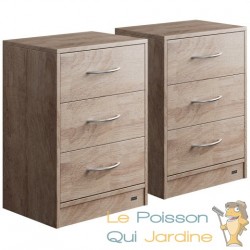 Lot de 2 Tables de chevet (de nuit) Moderne couleur chêne 54 x 39 x 28cm 3 grands tiroirs