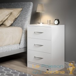 Table de chevet (de nuit) Moderne couleur blanche 54 x 39 x 28cm 3 grands tiroirs