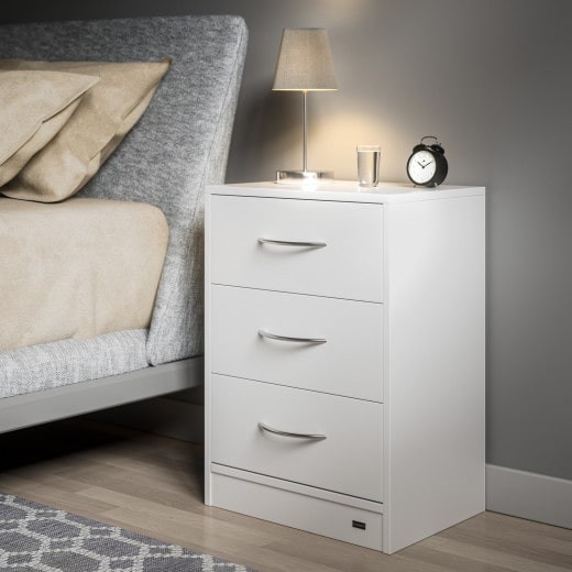 Table de chevet (de nuit) Avec LED couleur blanche 54 x 39 x 28cm 3 grands tiroirs