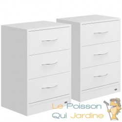 Lot de 2 Tables de chevet (de nuit) AVEC LED couleur blanche 54 x 39 x 28cm 3 grands tiroirs