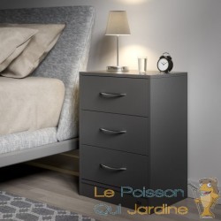 Table de chevet (de nuit) AVEC LED gris 54 x 39 x 28cm 3 grands tiroirs