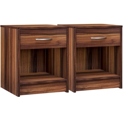Lot de 2 Tables de chevet (de nuit) 1 Tiroir et 1 espace large Bois foncé 40 X 50 X 35 cm