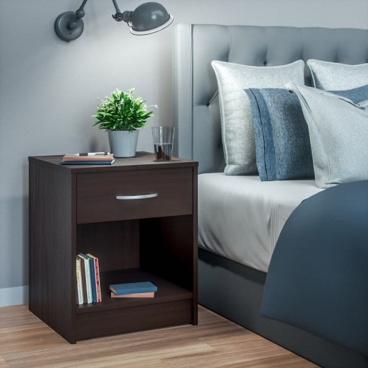 Table de chevet (de nuit) 1 Tiroir et 1 espace large Brun noir 40 X 50 X 35 cm