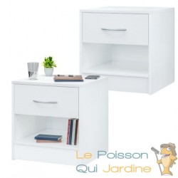 Lot de 2 Tables de chevet (de nuit) 1 Tiroir et 1 espace large Blanc 40 X 50 X 35 cm