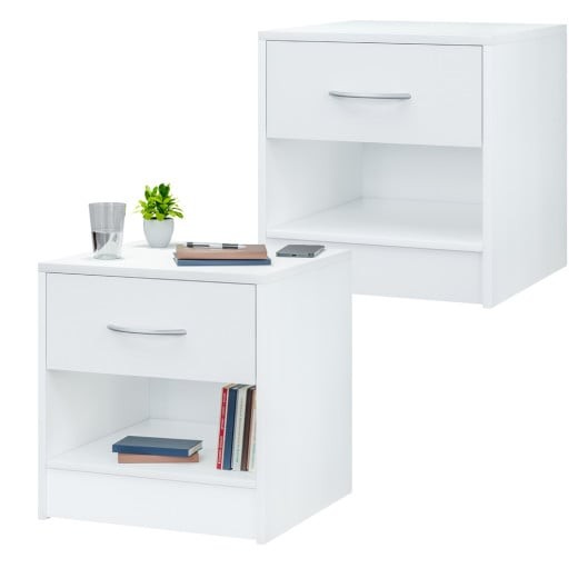 Lot de 2 Tables de chevet (de nuit) 1 Tiroir et 1 espace large Blanc 40 X 50 X 35 cm