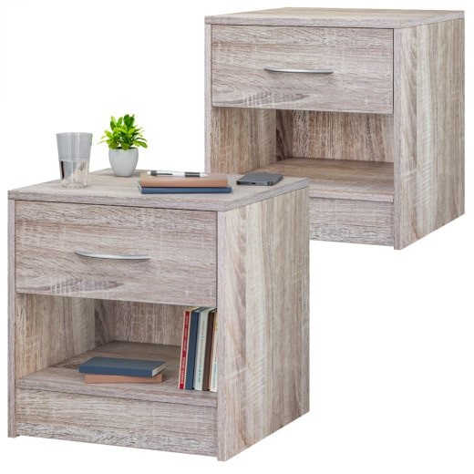 Lot de 2 Tables de chevet (de nuit) 1 Tiroir et 1 espace large couleur chêne 40 X 50 X 35 cm