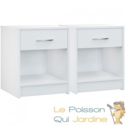 Lot de 2 Tables de chevet (de nuit) 1 Tiroir et 1 espace large blanc perle 40 X 50 X 35 cm