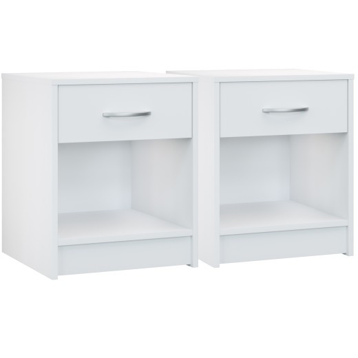 Lot de 2 Tables de chevet (de nuit) 1 Tiroir et 1 espace large blanc perle 40 X 50 X 35 cm