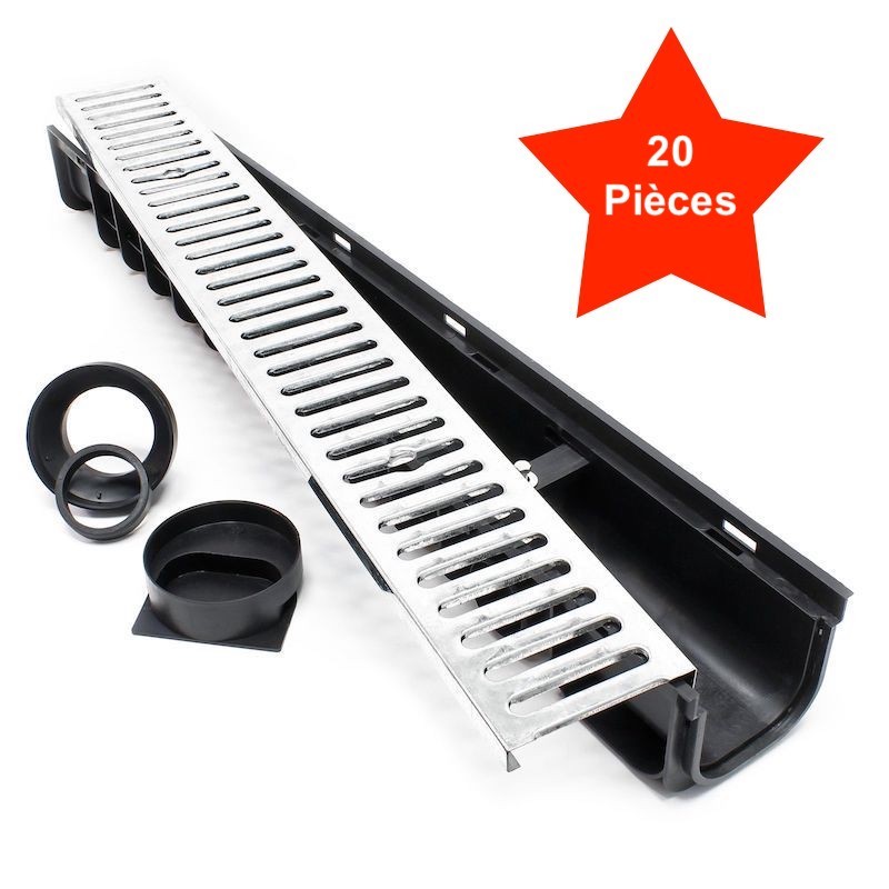 20 Caniveaux 1 mètre avec grille de protection galvanisée max. 1,5 tonne.