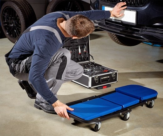 Chariot à Roulettes Rotatif 6 roues bleu pour Garage et Atelier. Pour aller sous la voiture