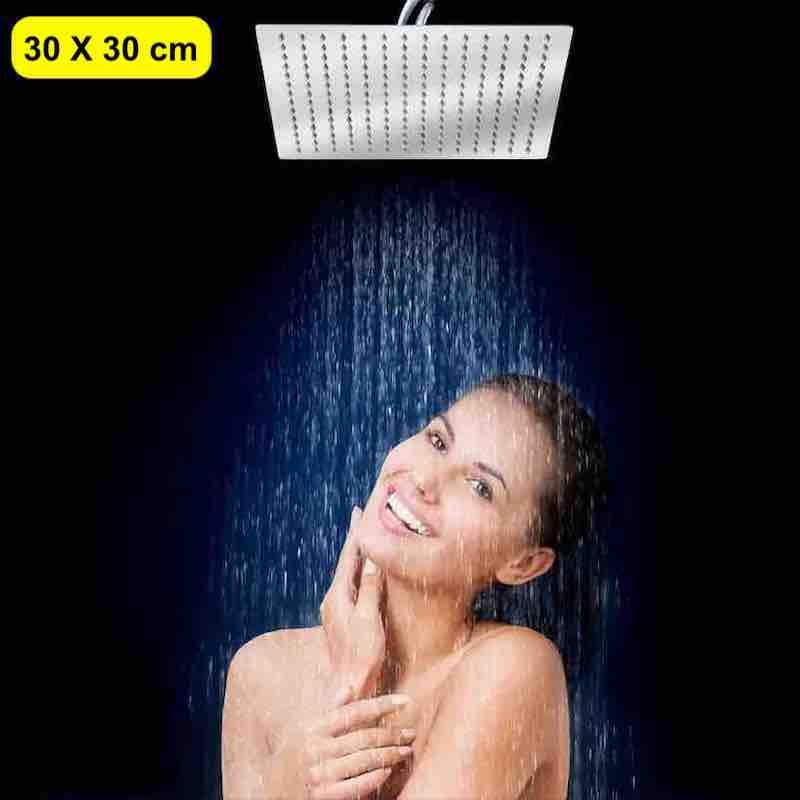 Pommeau Tête de douche carrée de 30 X 30 cm avec jet de pluie, fabriquée en inox