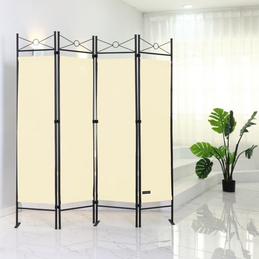 Paravent 4 pans, crème, 180 X 160 cm pour chambre et salle de bains